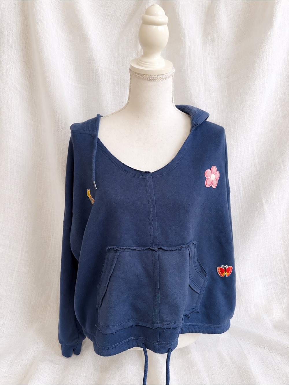 Navy Floral Patch Hooded Sweater - Unbranded